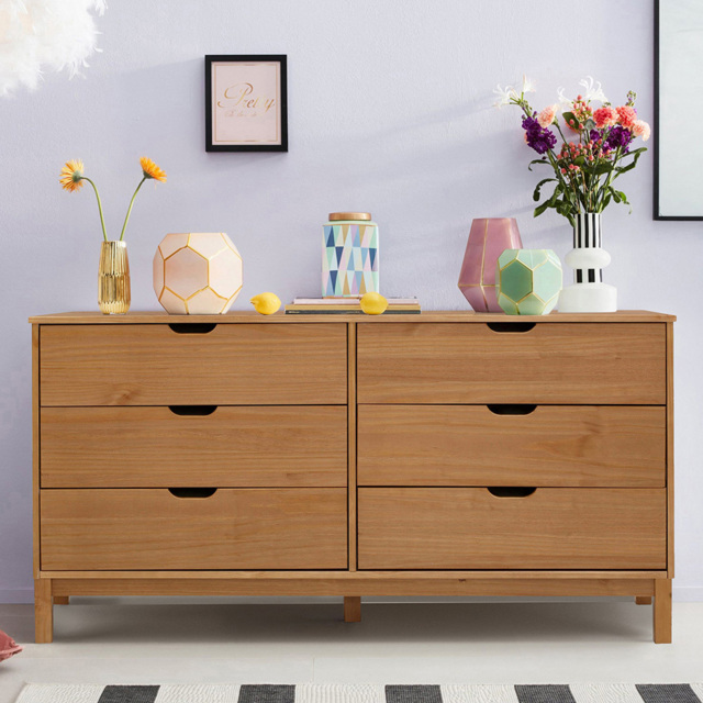 Loft24 Post 6 Drawer Solid Wood Chest of Drawers - Natural - Wilko - image 1