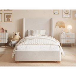 Flair Alma Single Beige Boucle Fabric Bed Frame with Winged Headboard - Cream - Wilko - thumbnail 6