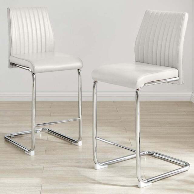Furniturebox Fontana White Faux Leather and Silver Leg Counter Stools Set of 2 - Wilko - image 1
