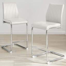 Furniturebox Fontana White Faux Leather and Silver Leg Counter Stools Set of 2 - Wilko - thumbnail 1