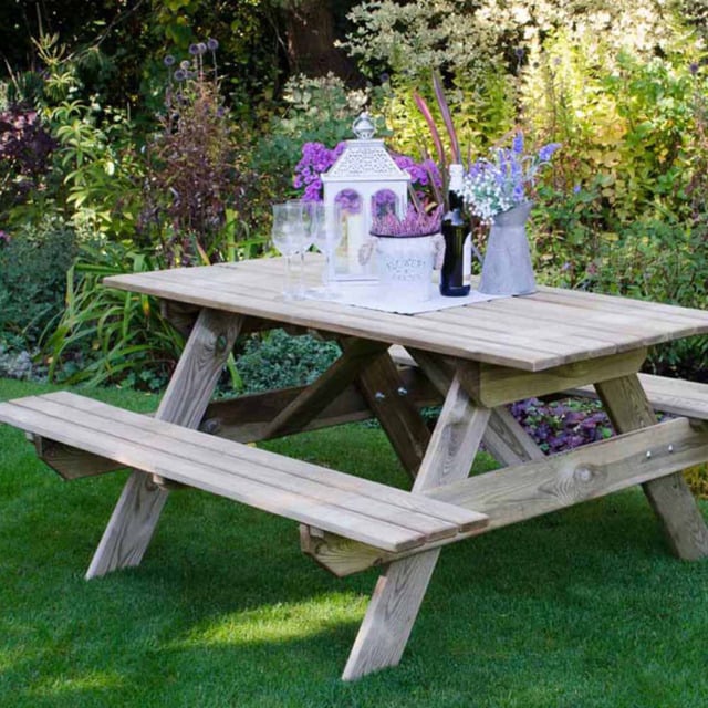 Forest Garden Rectangular Small Picnic Table - Brown - Wilko - image 1