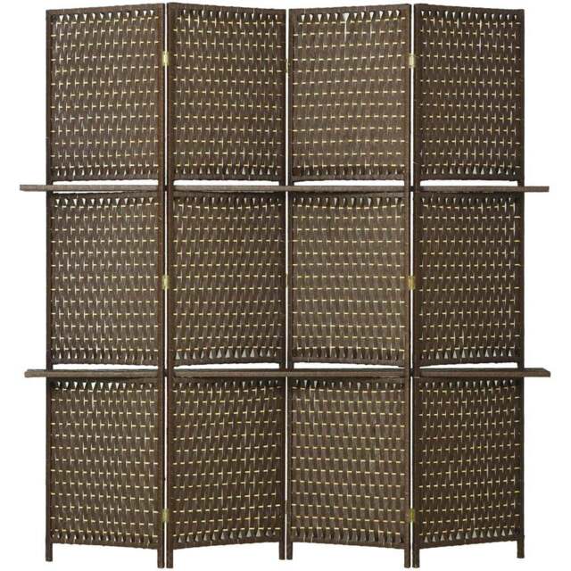 Portland 4 Panel Brown Folding Room Privacy Screen with Shelf 180 x 181cm - Wilko - image 1