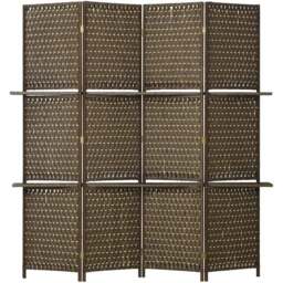 Portland 4 Panel Brown Folding Room Privacy Screen with Shelf 180 x 181cm - Wilko
