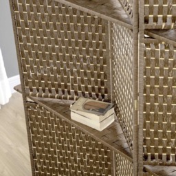 Portland 4 Panel Brown Folding Room Privacy Screen with Shelf 180 x 181cm - Wilko - thumbnail 4