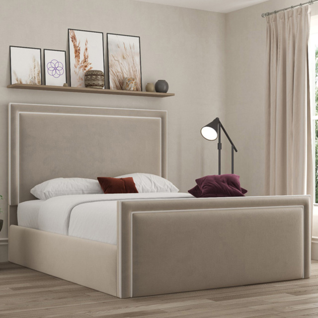 DS Living Verona Super King Size Bistra Beige Piping Bed Frame - Cream - Wilko - image 1