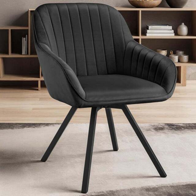 tectake Set of 4 Black Velvet Fabric Lounge Armchair - Size: Single - Wilko - image 1