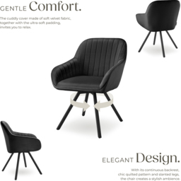 tectake Set of 4 Black Velvet Fabric Lounge Armchair - Size: Single - Wilko - thumbnail 4