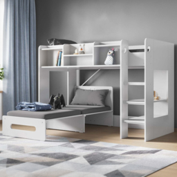 Flair Wizard White Junior High Sleeper with Charcoal Grey Futon - Size: Single - Wilko