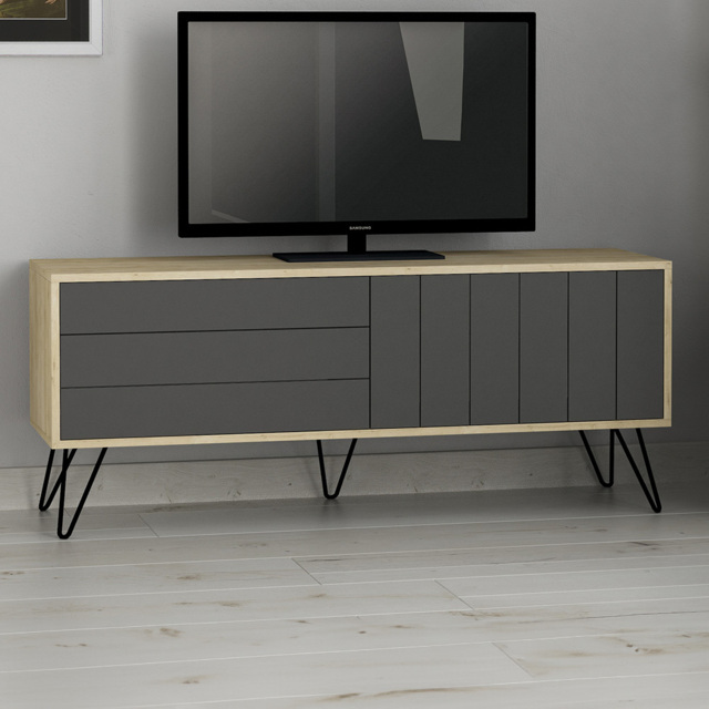 Decortie Picadilly 2 Door Oak and Anthracite TV Unit - Size: 57.0  x 139.0  x 36.0 cm - Black - Wilko - image 1