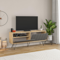 Decortie Picadilly 2 Door Oak and Anthracite TV Unit - Size: 57.0  x 139.0  x 36.0 cm - Black - Wilko - thumbnail 5