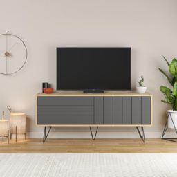 Decortie Picadilly 2 Door Oak and Anthracite TV Unit - Size: 57.0  x 139.0  x 36.0 cm - Black - Wilko - thumbnail 6