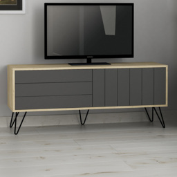 Decortie Picadilly 2 Door Oak and Anthracite TV Unit - Size: 57.0  x 139.0  x 36.0 cm - Black - Wilko - thumbnail 1