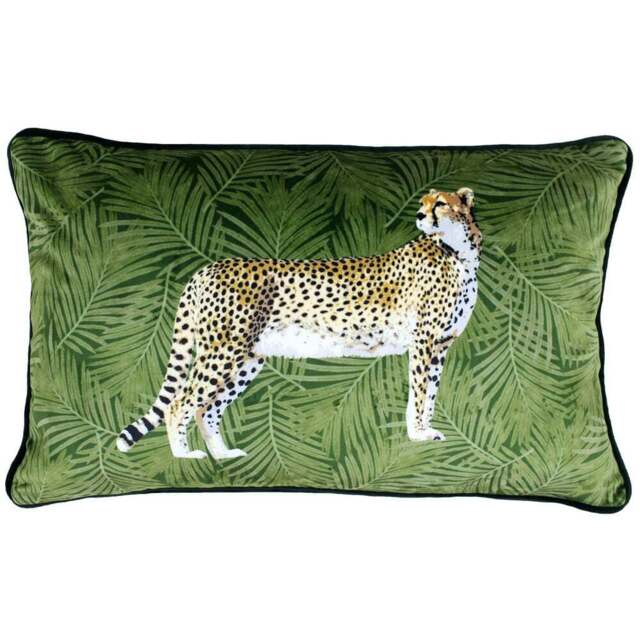 Paoletti Cheetah Forest Green Velvet Cushion - Size: 50 x 30cm - Wilko - image 1