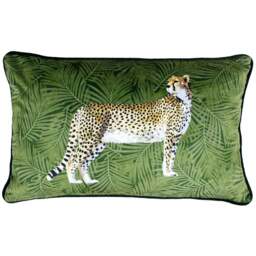 Paoletti Cheetah Forest Green Velvet Cushion - Size: 50 x 30cm - Wilko