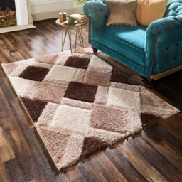 Origins Beige 3D Geo Shaggy Carved Rug 60 x 110cm - Cream - Origins Rugs - Wilko - thumbnail 3