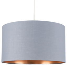 ValueLights Reni Grey and Metallic Copper Medium Ceiling Drum Lamp Shade - Size: 35 x 20 x 35cm - Wilko
