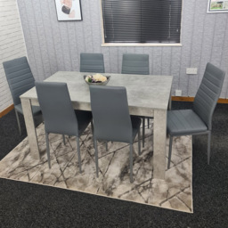 Kosy Koala 6 Seater Faux Leather Dining Set Stone Grey Effect and Grey - Size: 96 x 40 x 40cm - Portland - Wilko