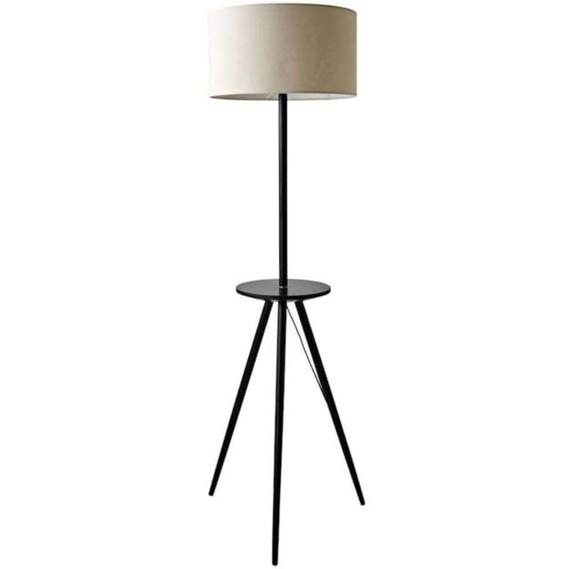 ValueLights Desmond Side Table Black Wood Tripod LED Floor Lamp with Bulb - Size: 150 x 45 x 45cm - Cream - Wilko - image 1