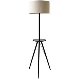 ValueLights Desmond Side Table Black Wood Tripod LED Floor Lamp with Bulb - Size: 150 x 45 x 45cm - Cream - Wilko