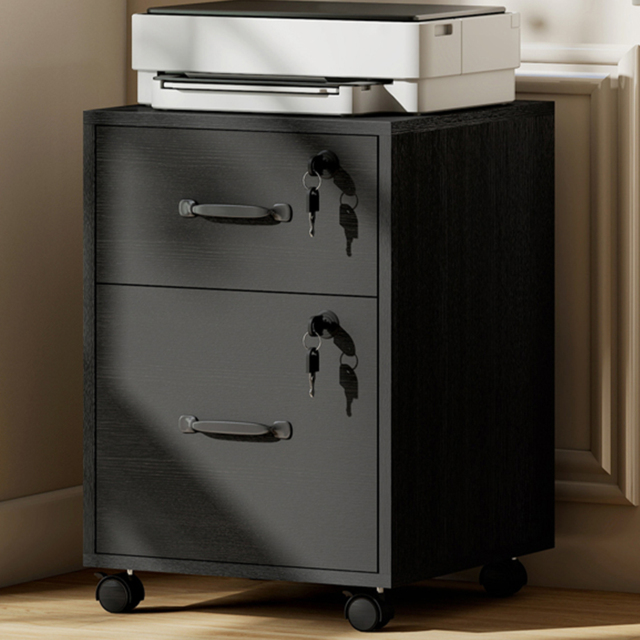 Portland 2 Drawer Black Mobile Lockable Filing Cabinet with Keys - Size: 54.1 x 40 x 40cm - Wilko - image 1