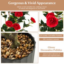 Costway Red Flowers Camellia Tree Artificial Plant In Pot 3.1ft - Size: 95 x 20 x 20cm - Wilko - thumbnail 7