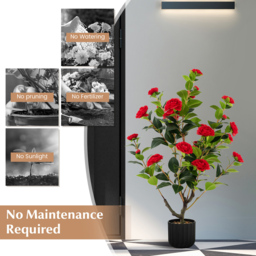 Costway Red Flowers Camellia Tree Artificial Plant In Pot 3.1ft - Size: 95 x 20 x 20cm - Wilko - thumbnail 5
