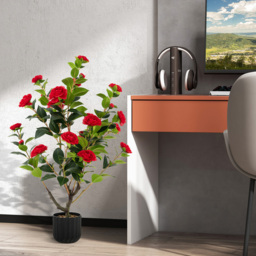 Costway Red Flowers Camellia Tree Artificial Plant In Pot 3.1ft - Size: 95 x 20 x 20cm - Wilko - thumbnail 4