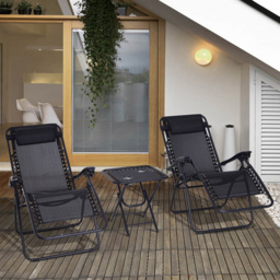 Outsunny Set of 2 Black Zero Gravity Folding Recliner Chair with Table - Size: 1 Seater - Wilko - thumbnail 1