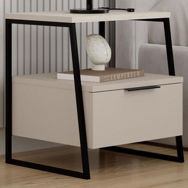 FWStyle Pal Single Door Sandstone Bedside Table - Cream - Wilko - image 1
