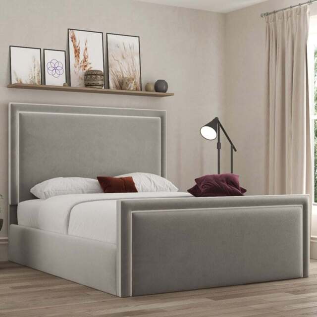 DS Living Verona Super King Size Plush Pebble Piping Ottoman Bed - Grey - Wilko - image 1