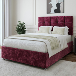 Bedmaster Double Aubergine Chenille Divan Base with Pearl Headboard - Purple - Wilko