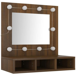 vidaXL 4 Open Shelf Brown Oak LED Mirror Bathroom Cabinet - Size: 62 x 60 x 31.5cm - Wilko - thumbnail 4