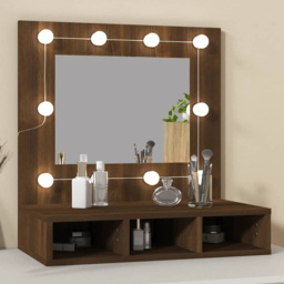 vidaXL 4 Open Shelf Brown Oak LED Mirror Bathroom Cabinet - Size: 62 x 60 x 31.5cm - Wilko