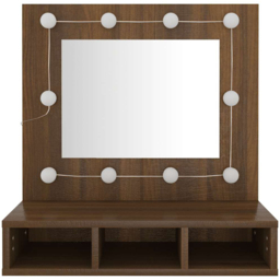 vidaXL 4 Open Shelf Brown Oak LED Mirror Bathroom Cabinet - Size: 62 x 60 x 31.5cm - Wilko - thumbnail 5