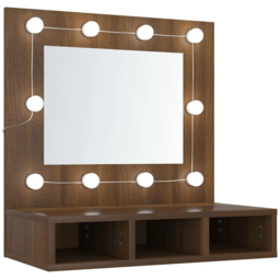 vidaXL 4 Open Shelf Brown Oak LED Mirror Bathroom Cabinet - Size: 62 x 60 x 31.5cm - Wilko - thumbnail 3