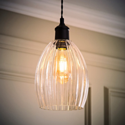ValueLights Cheltenham Ribbed Glass Easy Fit Pendant Shade - Size: 21.5 x 17 x 17cm - Clear - Wilko - thumbnail 3