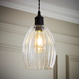 ValueLights Cheltenham Ribbed Glass Easy Fit Pendant Shade - Size: 21.5 x 17 x 17cm - Clear - Wilko - thumbnail 7