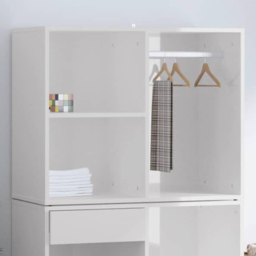 vidaXL 3 Shelf High Gloss White Engineered Wood Dressing Cabinet - Size: 65 x 80 x 40cm - Wilko - thumbnail 1