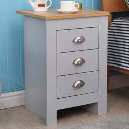 FurnitureHMD 3 Drawer Grey and Oak Effect Wooden Bedside Table Set of 2 - Wilko - thumbnail 1