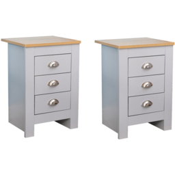 FurnitureHMD 3 Drawer Grey and Oak Effect Wooden Bedside Table Set of 2 - Wilko - thumbnail 3