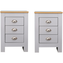 FurnitureHMD 3 Drawer Grey and Oak Effect Wooden Bedside Table Set of 2 - Wilko - thumbnail 4