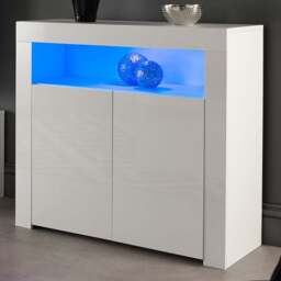 MMT Furniture Designs 2 Door Single Shelf Matt Gloss White Modern Buffet Cabinet with LED - Size: 83 x 90 x 35cm - Wilko