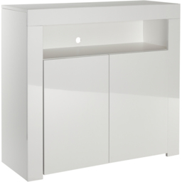 MMT Furniture Designs 2 Door Single Shelf Matt Gloss White Modern Buffet Cabinet with LED - Size: 83 x 90 x 35cm - Wilko - thumbnail 3