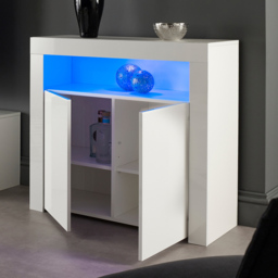 MMT Furniture Designs 2 Door Single Shelf Matt Gloss White Modern Buffet Cabinet with LED - Size: 83 x 90 x 35cm - Wilko - thumbnail 5