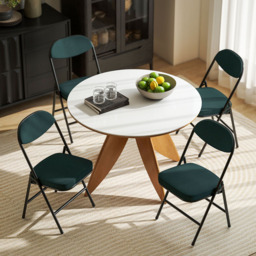 HOMCOM Set of 4 Teal Steel Frame Foldable Chair with Cushioned Seat - Green - Wilko - thumbnail 6