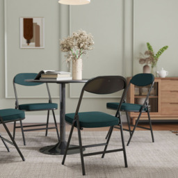HOMCOM Set of 4 Teal Steel Frame Foldable Chair with Cushioned Seat - Green - Wilko - thumbnail 4