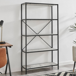 Furniture Box Kelton Black and White Marble Box Shelf Unit - Size: 34 x 90 x 170cm - Furniturebox - Wilko