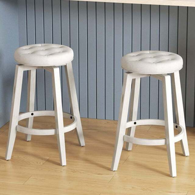 Costway White Swivel Upholstered Bar Stool Set of 2 - Size: 81 x 52 x 17cm - Wilko - image 1
