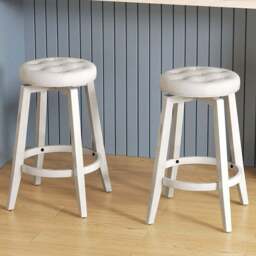 Costway White Swivel Upholstered Bar Stool Set of 2 - Size: 81 x 52 x 17cm - Wilko