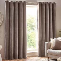 Yard Greige Heavy Chenille Velvet Eyelet Curtain 168 x 229cm - Size: W 229 x D 168cm - Grey - Yard Living - Wilko